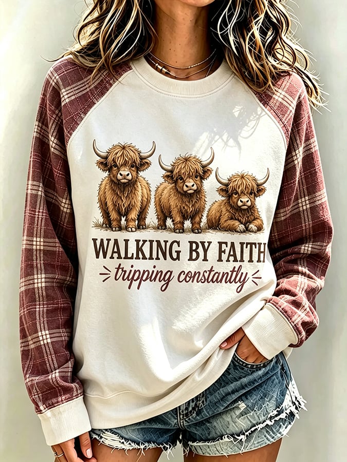 Women's Highland Cattle  Cow Walking By Faith  Tripping Constantly   Faith Top