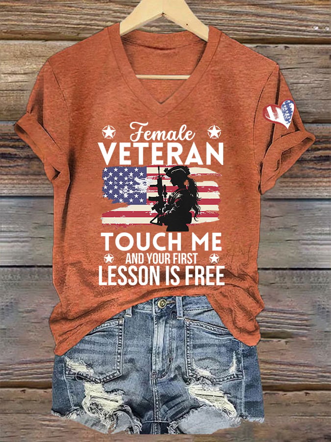 Women's Funny Female Veteran Printed V-Neck T-Shirt