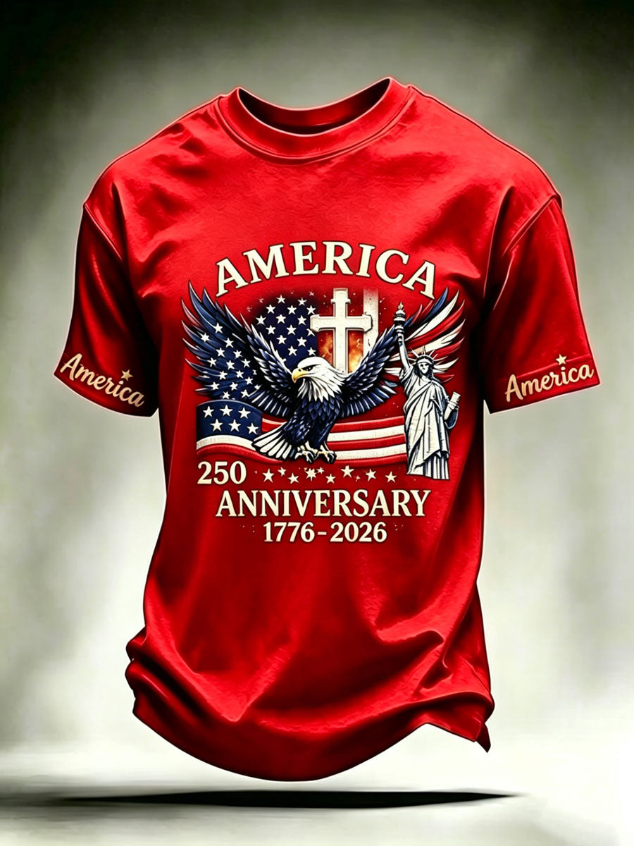 Men'S Casual American 250Th Anniversary Faith Short Sleeved T-Shirt