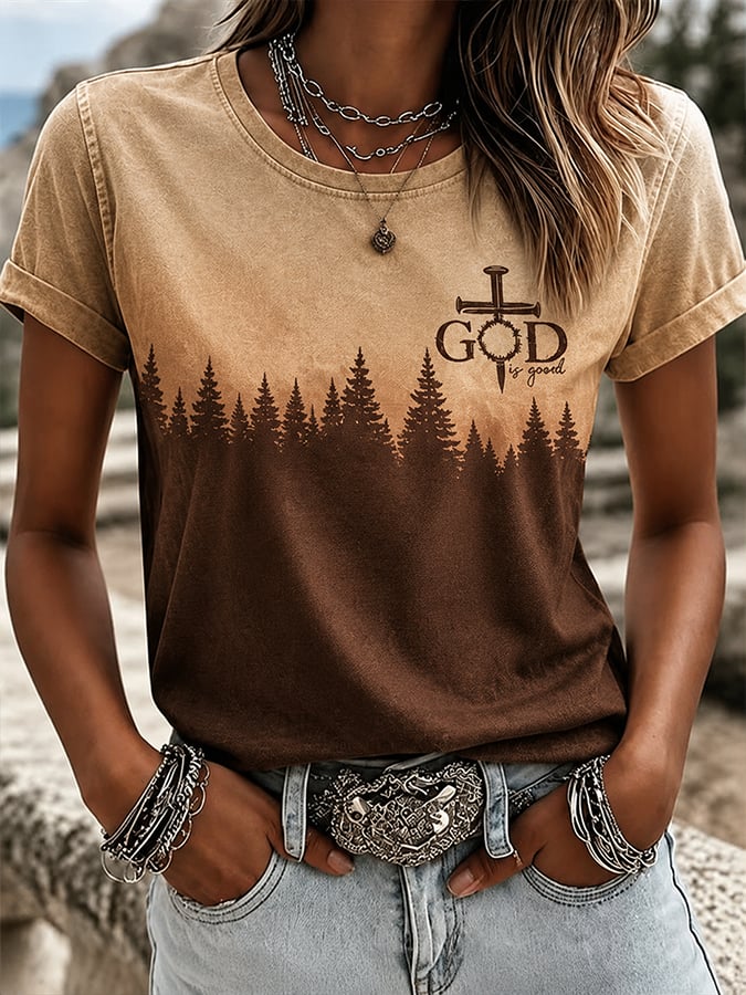Women's Western Faith-Print Casual T-Shirt
