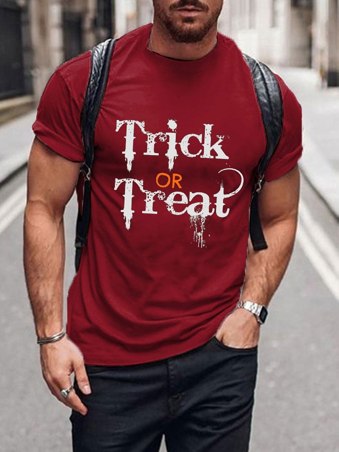 Men's Halloween Trick or Treat Print Short Sleeve T-shirt