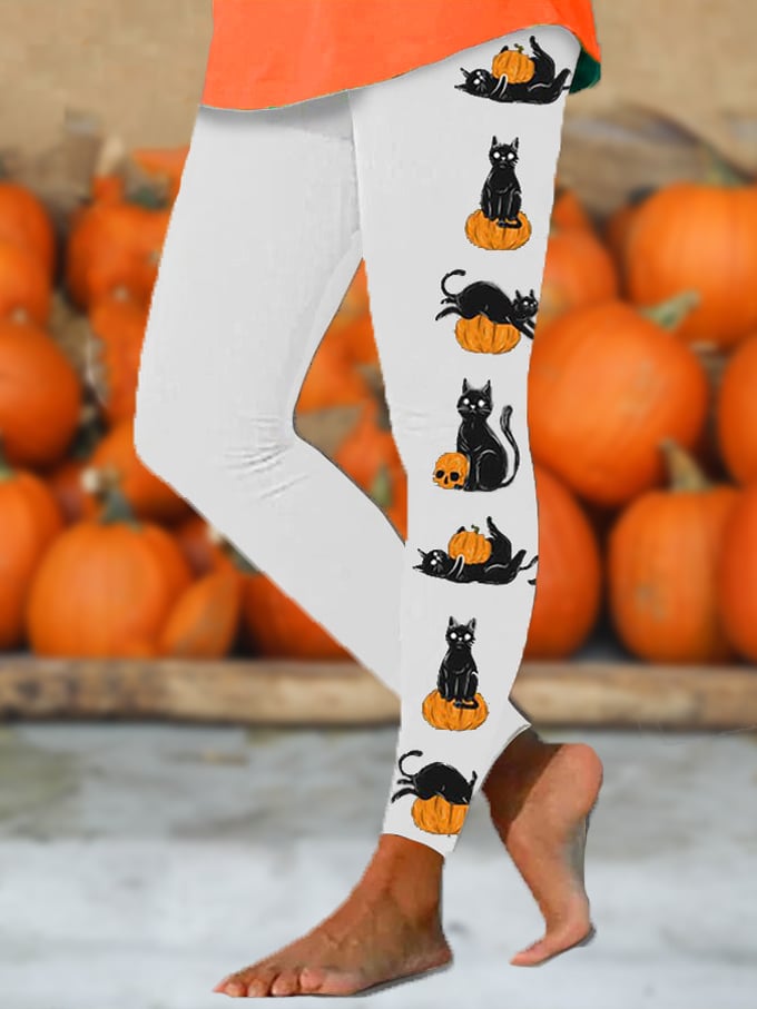 Women's Cute Black Cat Pumpkin Print Yoga Leggings