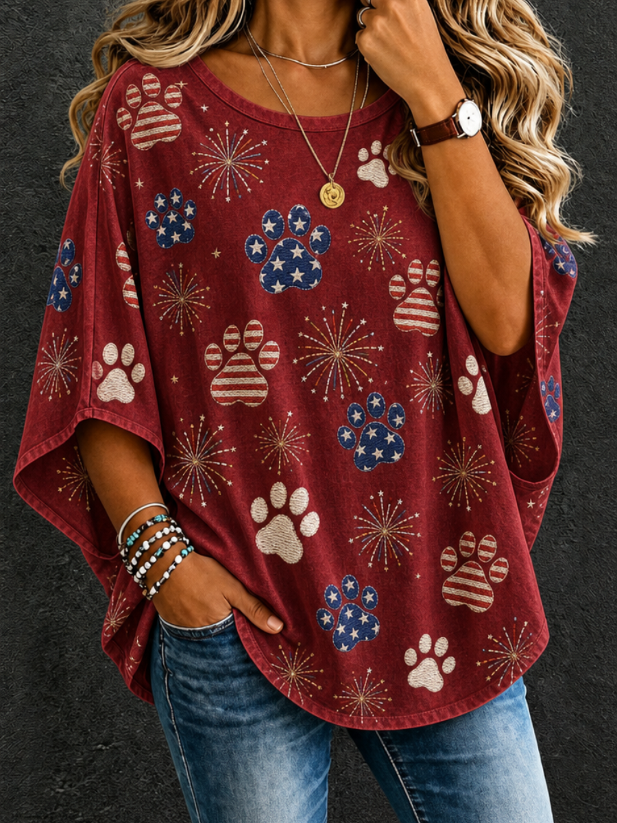 Women's Independence Day Paw Art Oversized Top