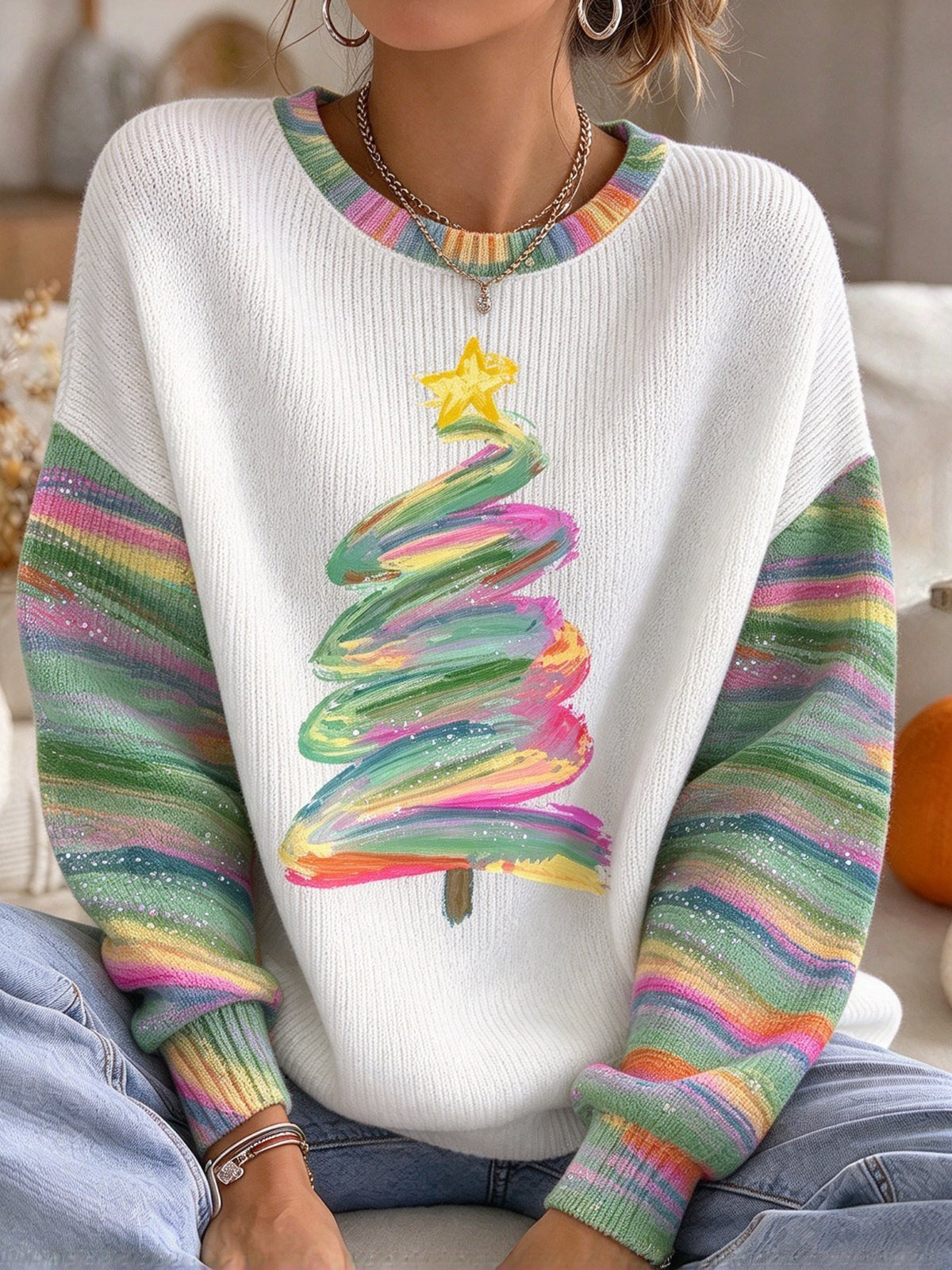 Women's Christmas Print Casual Knit Top