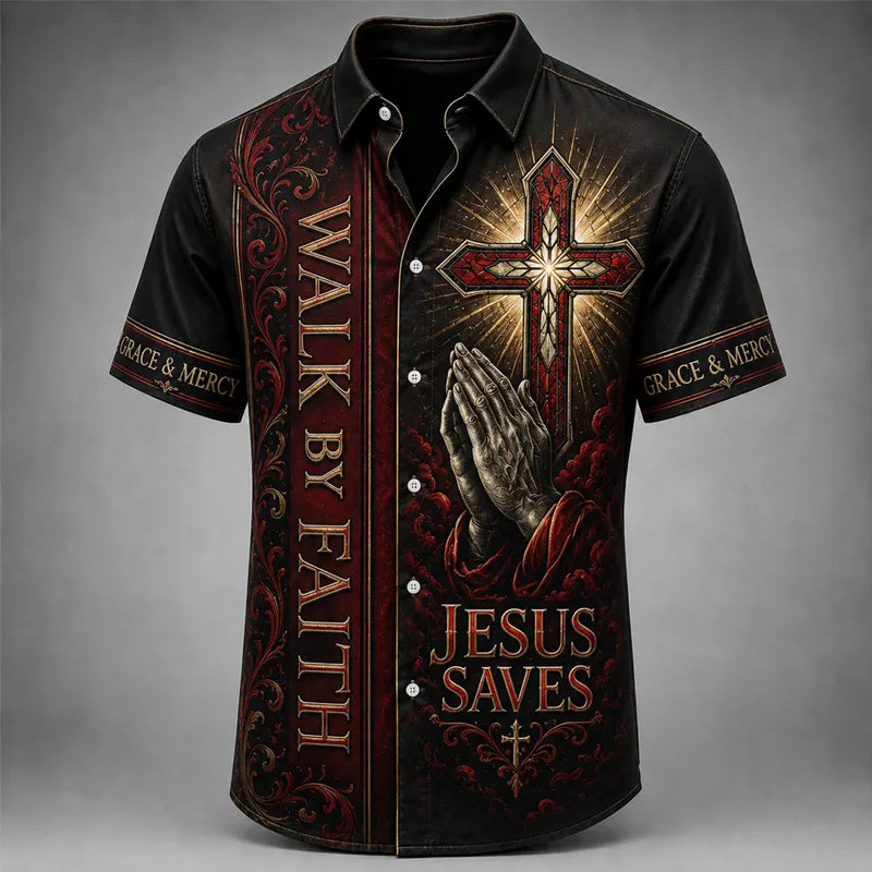 Men's Religious Faith Cross Printed Casual Shirt