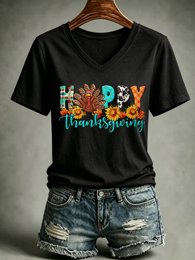 Women's Thanksgiving Print T-Shirt