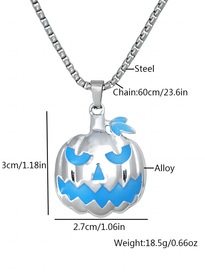 Unisex Halloween accessories luminous pumpkin pendant glowing at night ghost face necklace
