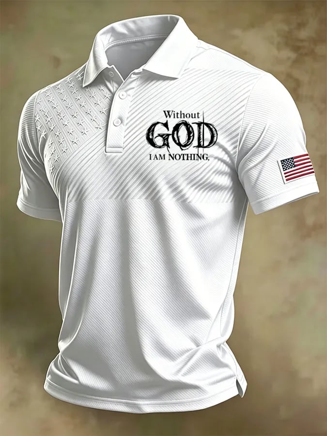 Men's Faith “Without God I Am Nothing,” Print Casual Polo Shirt