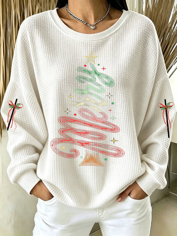 Women's Casual Printed Waffle Long-Sleeve Top