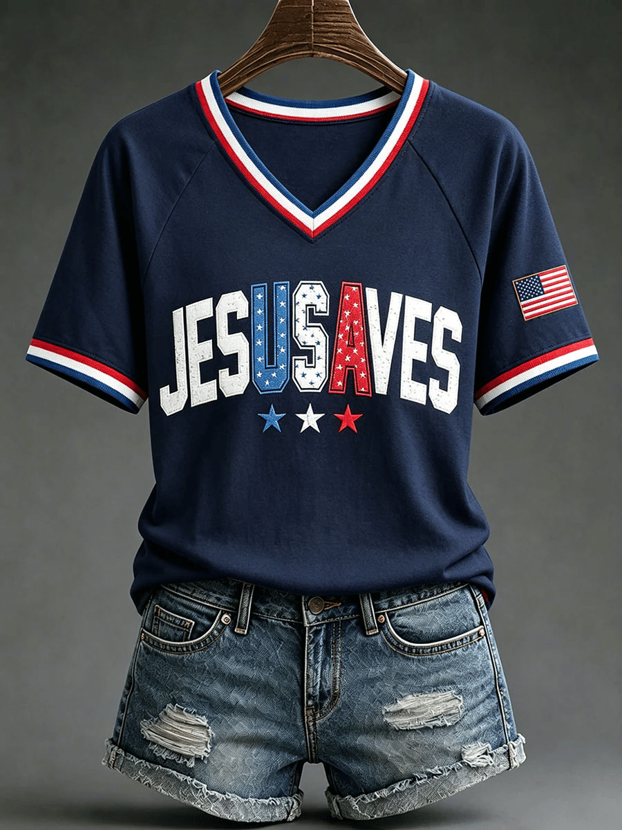 Women’s 'Jesus Saves USA' V-Neck T-Shirts