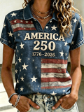 Women'S American 250Th Anniversary Art Print Casual Polo Shirt
