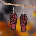 Women's Halloween Coffin Bats Wood Earrings