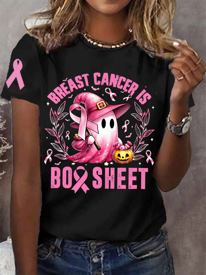Women's Breast Cancer Is Boo Sheet Pink Halloween Ghost Breast Cancer Awareness Warrior Tee