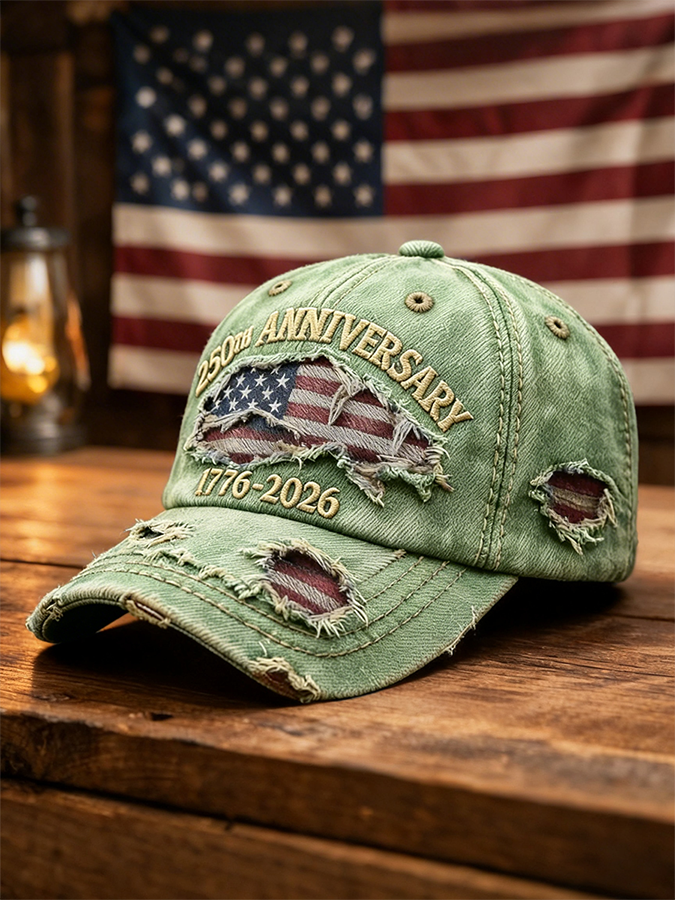 Vintage Distressed Denim USA 250th Anniversary Flag Baseball Cap