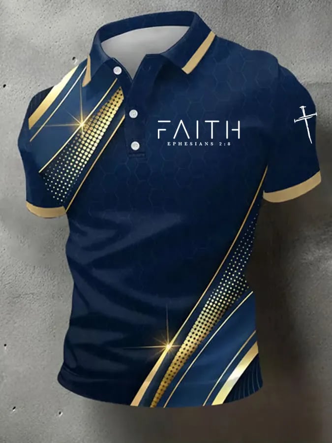 Men's Faith Cross Print Polo Shirt