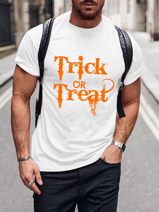 Men's Halloween Trick or Treat Print Short Sleeve T-shirt