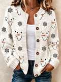 Women's Casual Snowman-Print Knit Cardigan
