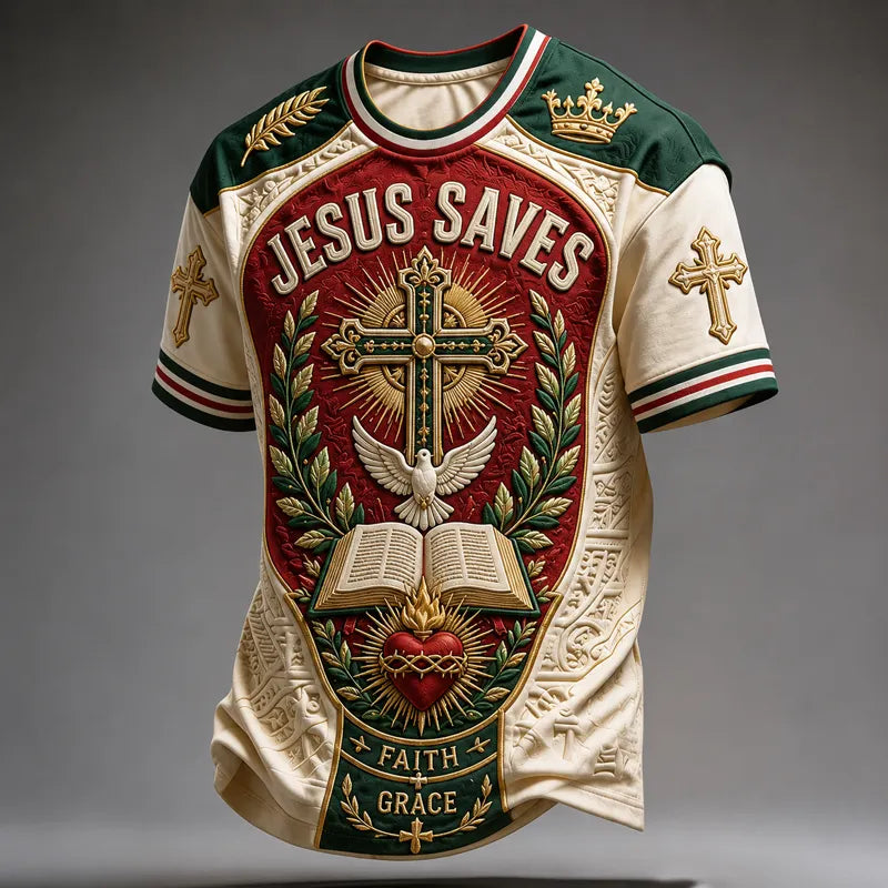 Men's Retro Faith Print  Casual T-Shirt