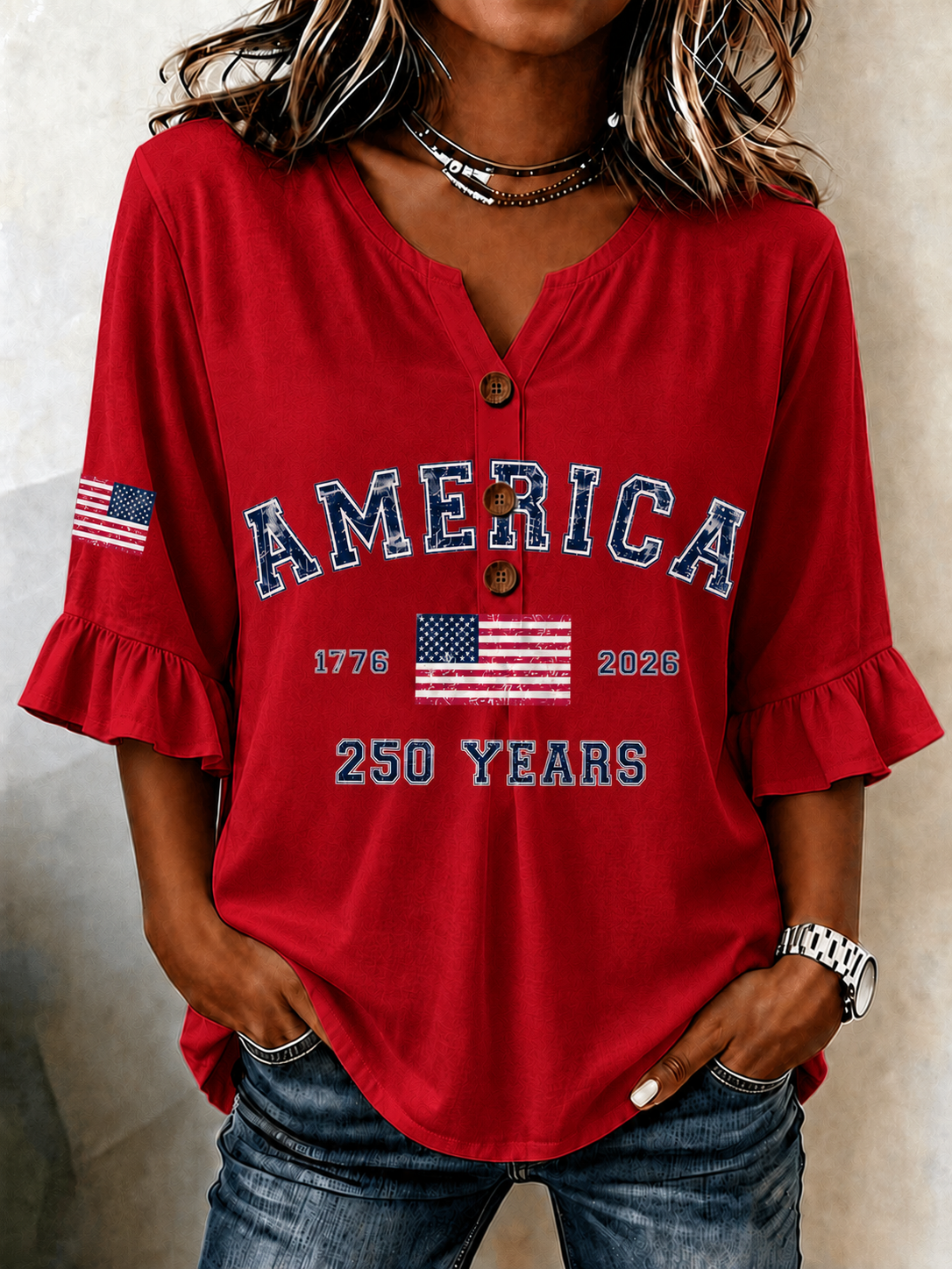 Women'S Women'S America Flag Printed Shirt