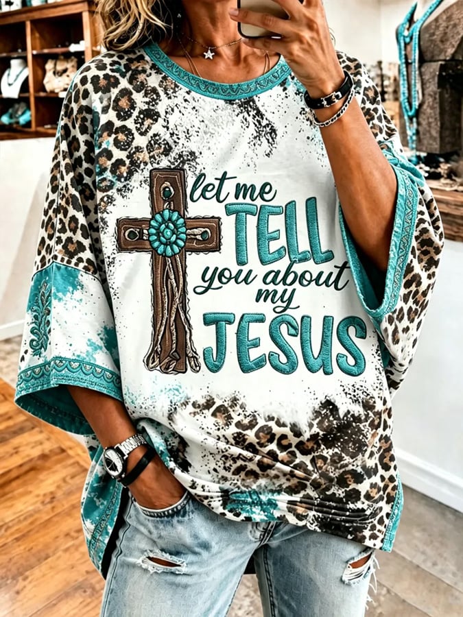Women's Western Faith-Print Loose-Fit Top