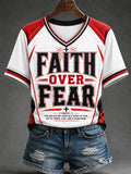 Women's Faith Over Fear Print Casual V-Neck Tee