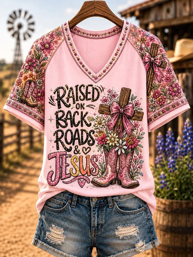 Women's Vintage Western Faith-Print T-Shirt
