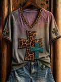 Women's Autumn Cross Christian V-Neck T-Shirts