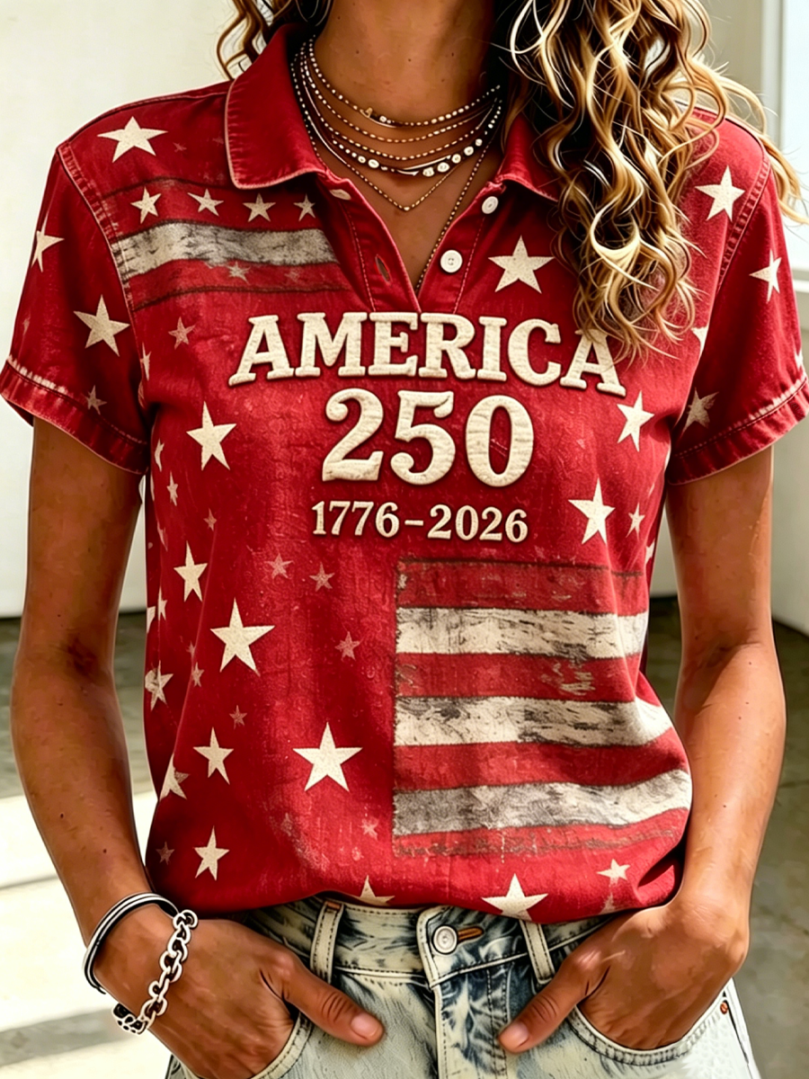 Women'S American 250Th Anniversary Art Print Casual Polo Shirt
