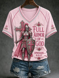 Women's Pink Printed V-Neck Top