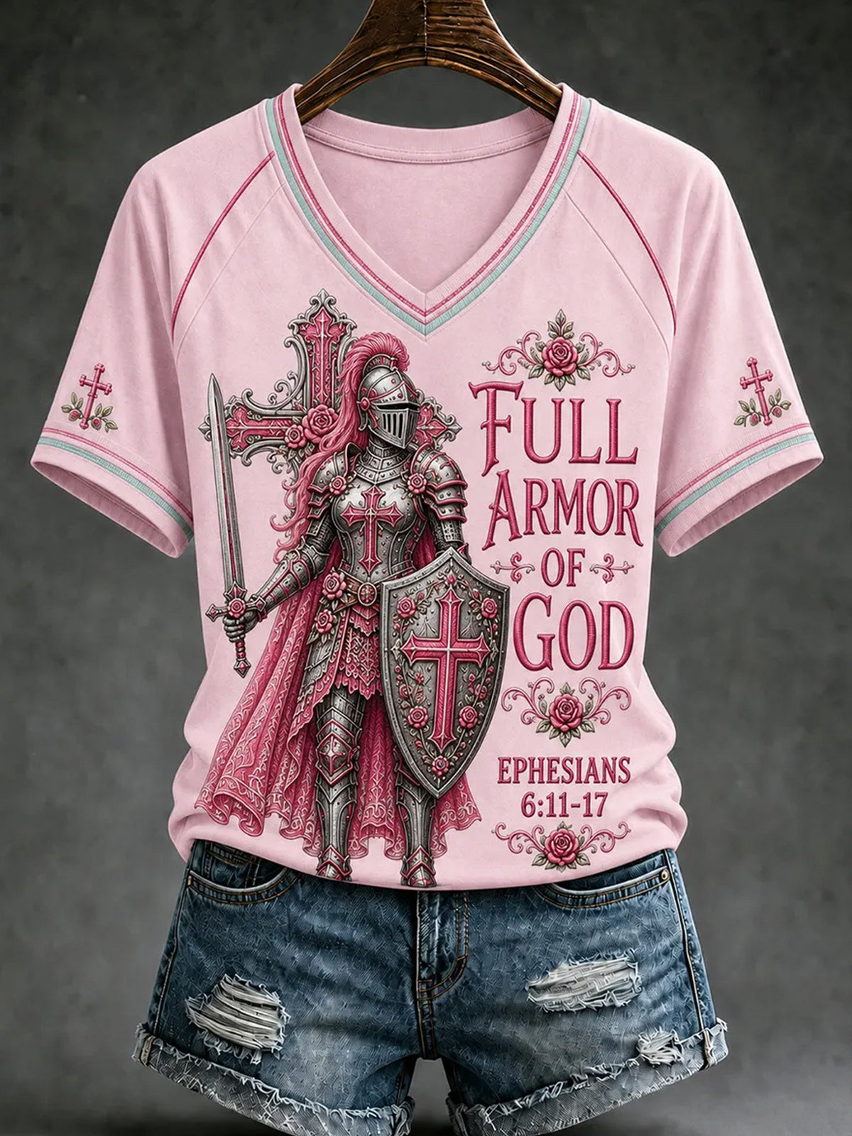 Women's Pink Printed V-Neck Top
