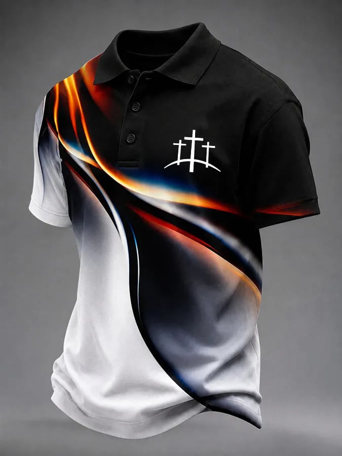 Men's Faith Cross Print Polo Shirt
