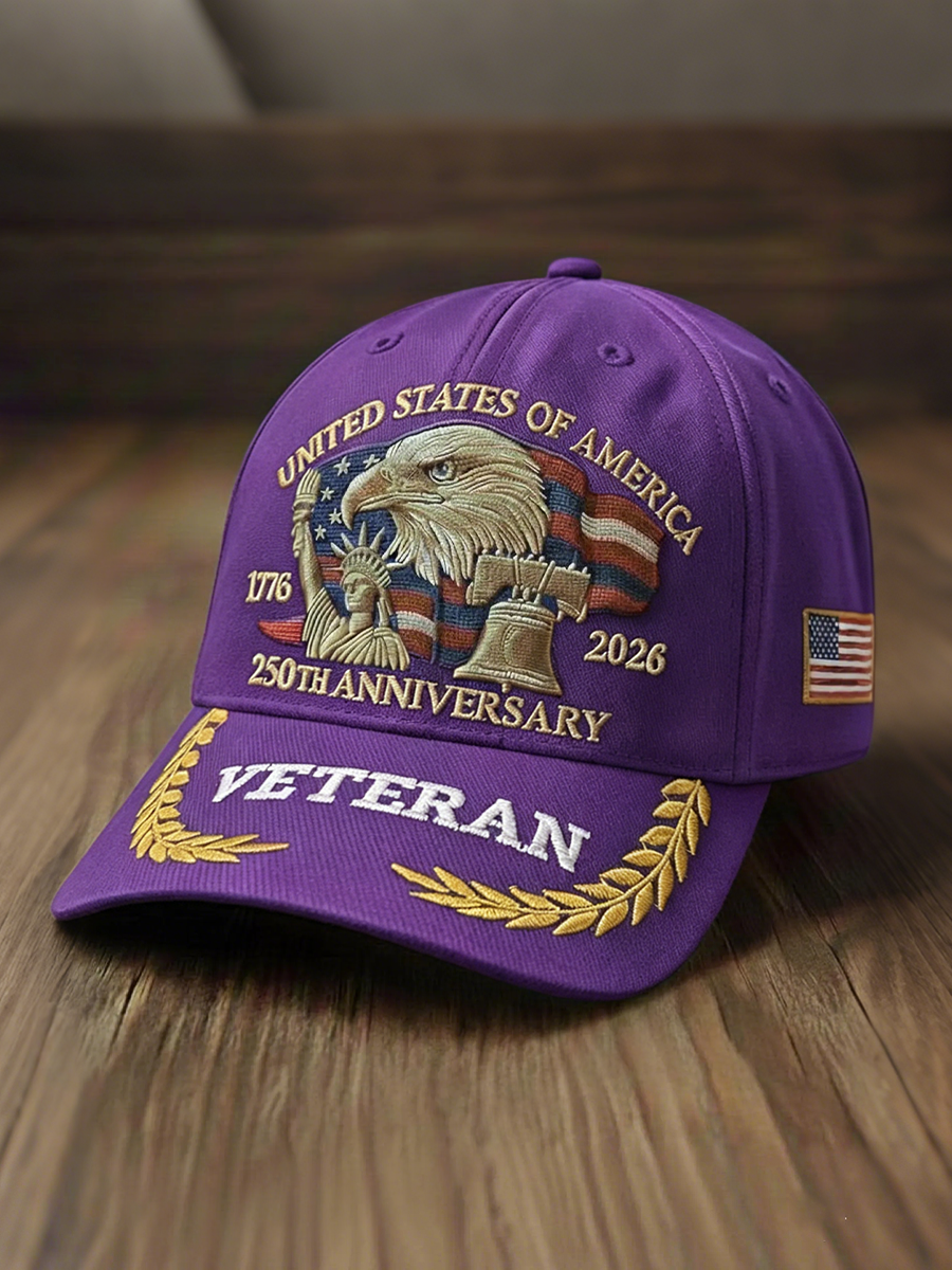 USA 250th Anniversary Veteran Embroidered Bald Eagle Patriotic Hat