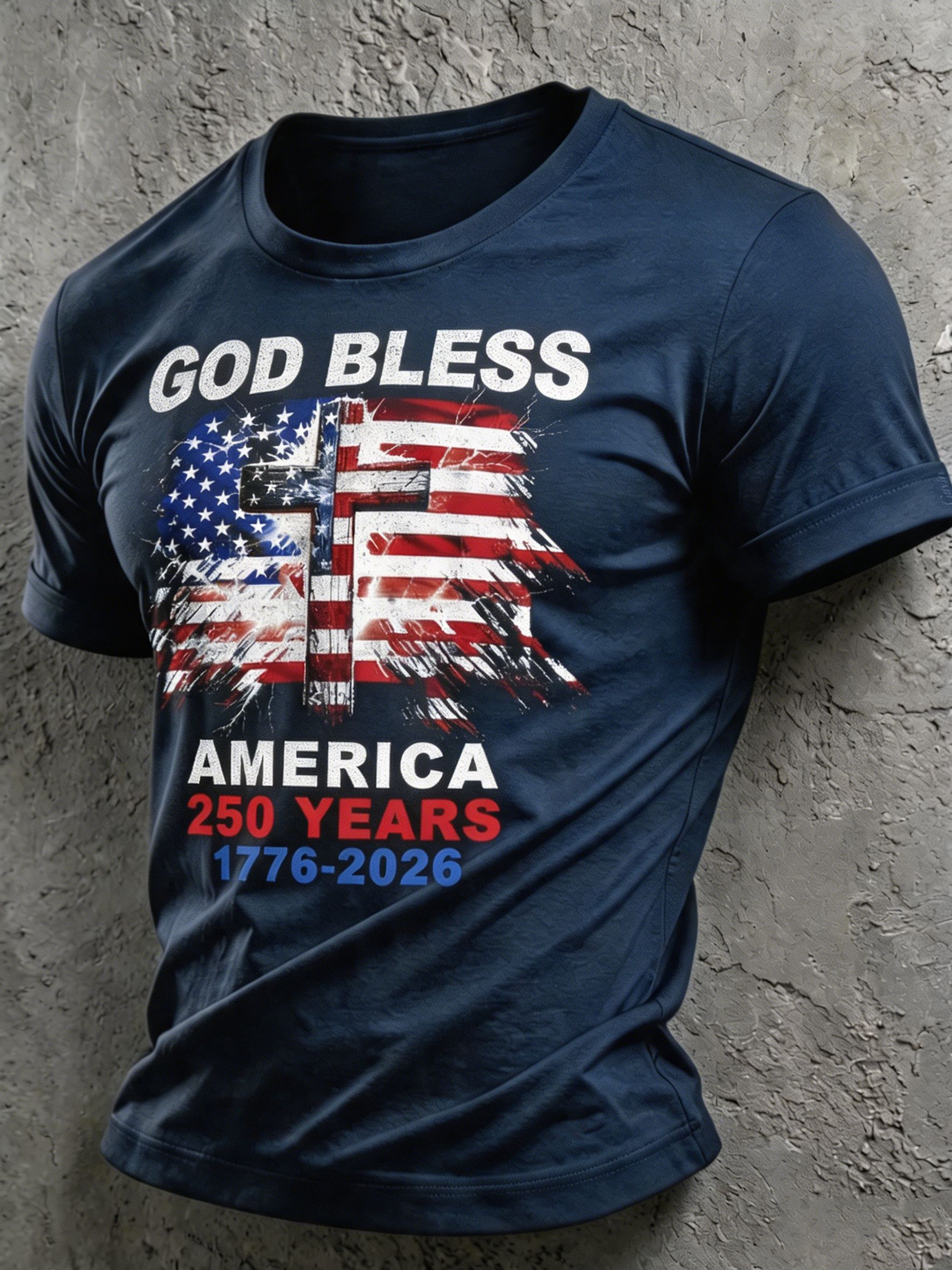 Men'S God Bless America Christian Cross Flag T-Shirt