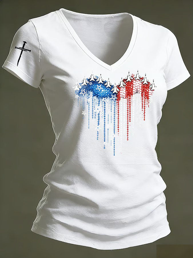 Women'S Independence Day 250Th Anniversary Printed V-Neck T-Shirt