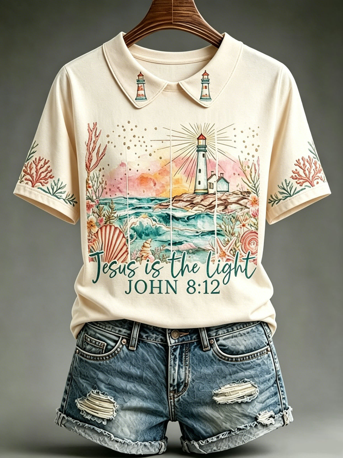 Women's Jesus Is The Light Praise The Lord Print T-Shirt