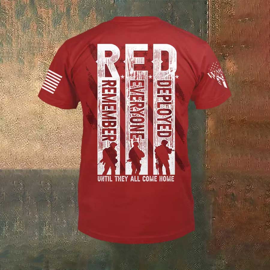 Men's Veterans Day Red Pattern Cotton T-Shirt