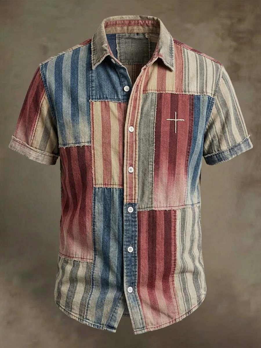 Men's Vintage Faith Faux-Linen Short-Sleeve Shirt