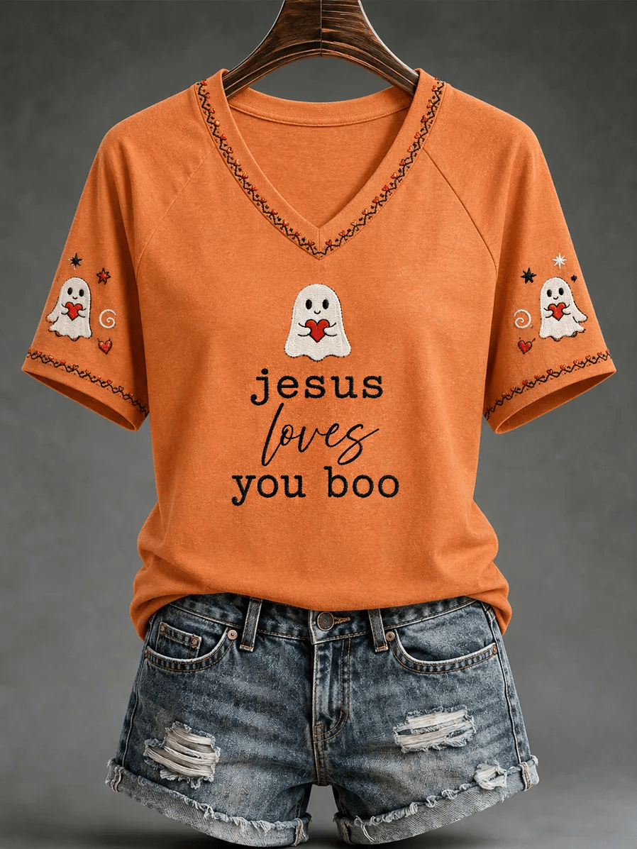 Women's Jesus Loves You Boo Print T-Shirt