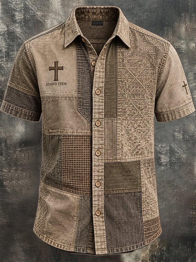Men's Vintage Faith Faux-Linen Short-Sleeve Shirt