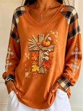 Women's Autumn Collection Printed V-Neck Long-Sleeve T-Shirt