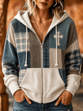 Women's Retro Faith Print Zip-Up Hooded Sweatshirt