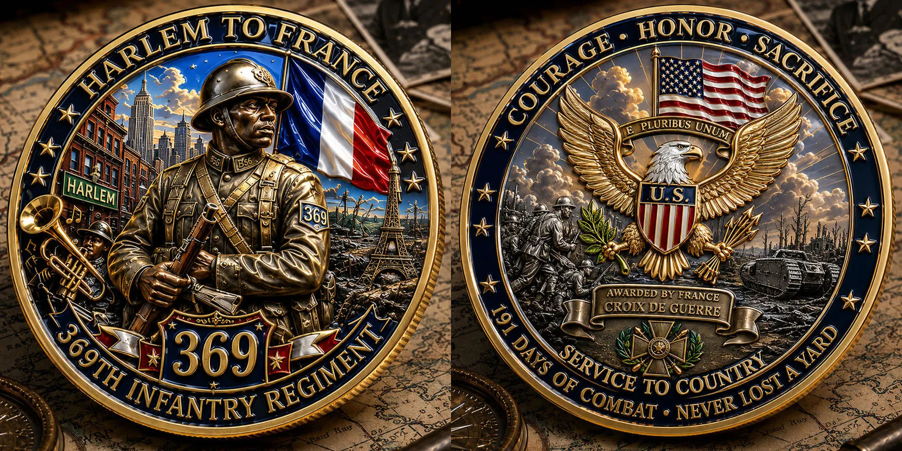 Harlem to France 369th Infantry Regiment Commemorative Metal Medal