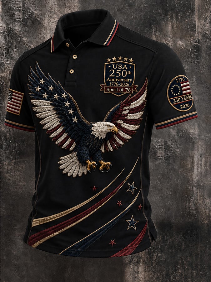Men's Casual USA 250th Anniversary Print Polo Shirt