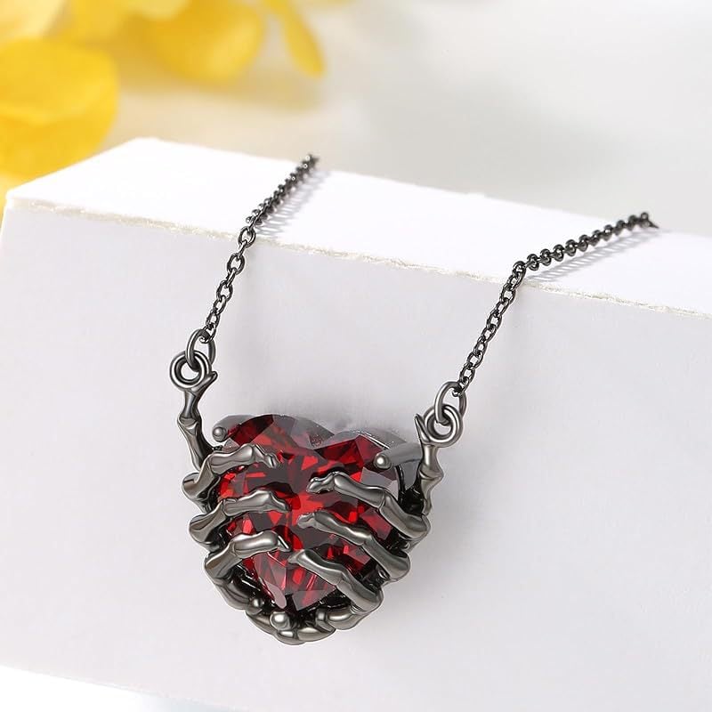Retro Fashion Design Exaggerated Punk Style Personality Dark Red Love Ghost Claw Pendant Necklace For Men And Women