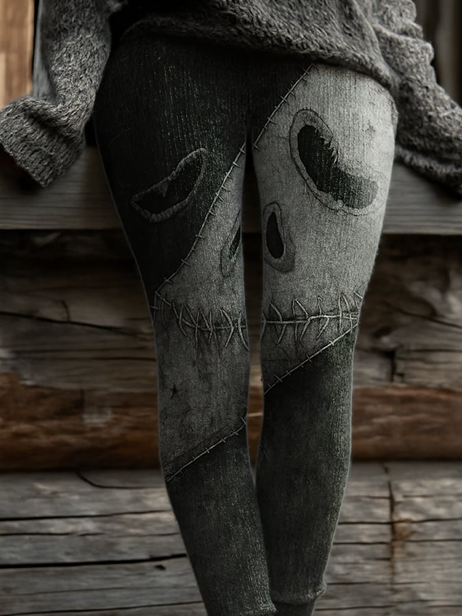 Women's Retro Halloween Ghost Face Comfort Print Leggings