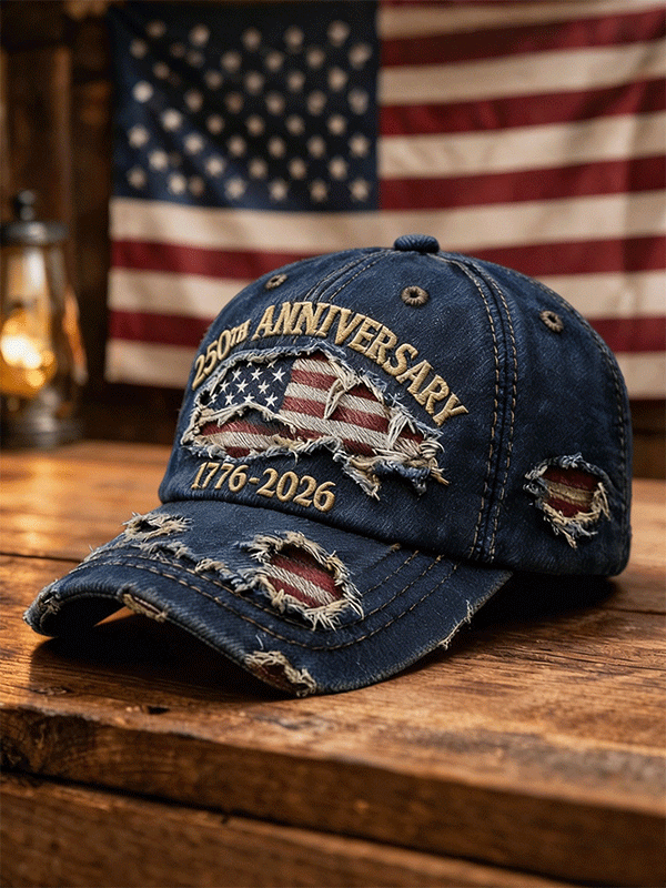 Vintage Distressed Denim USA 250th Anniversary Flag Baseball Cap