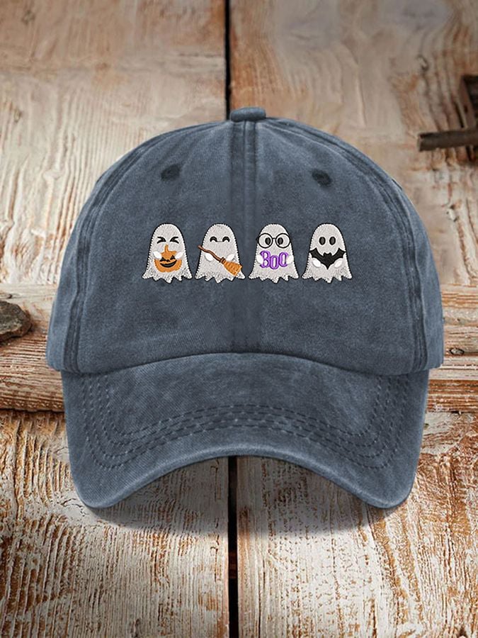 Unisex Halloween Boo Bat Broom Pumpkin Ghost Print Hat