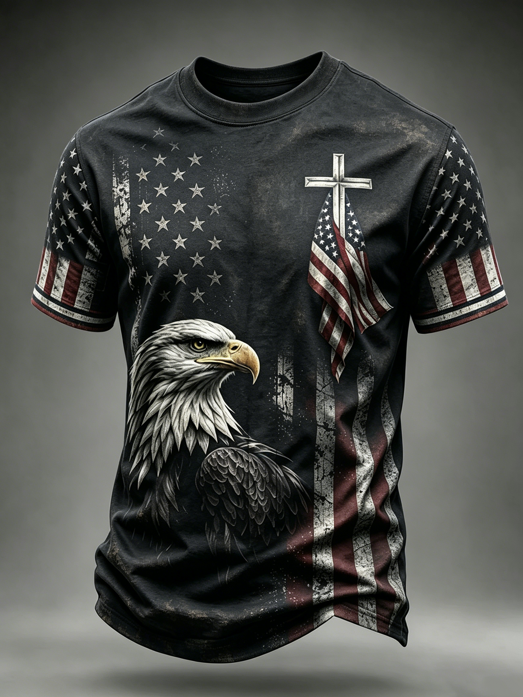 American Flag Eagle Casual Printed Round Neck T-shirt