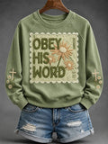 Women's Obey His Word Floral Cross Print Raglan Sleeve sweatshirt LUH0599096LVSS