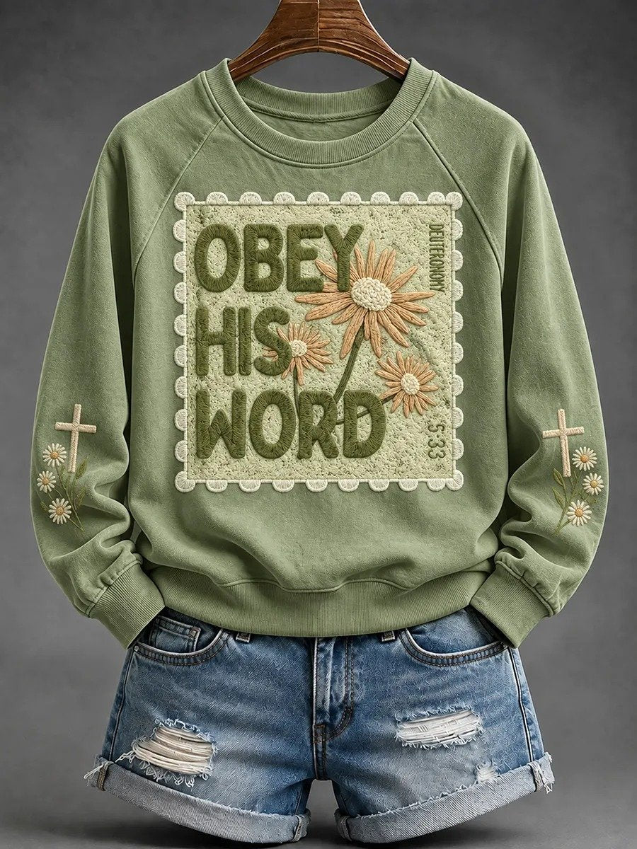 Women's Obey His Word Floral Cross Print Raglan Sleeve sweatshirt LUH0599096LVSS